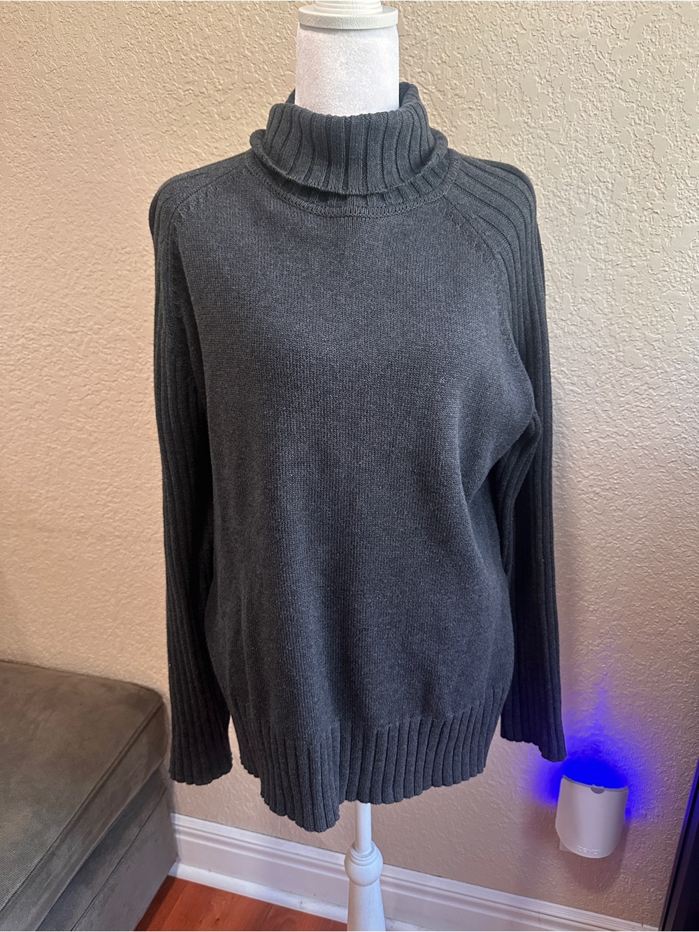 JEANNE PIERRE gray mockneck 100% Cotton Sweater layering preppy